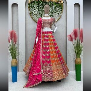 Pink and Orange Lehenga Choli